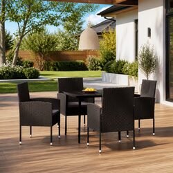5 Piece Outdoor Dining Set Garden Patio Furniture Black Rattan Chairs Glass