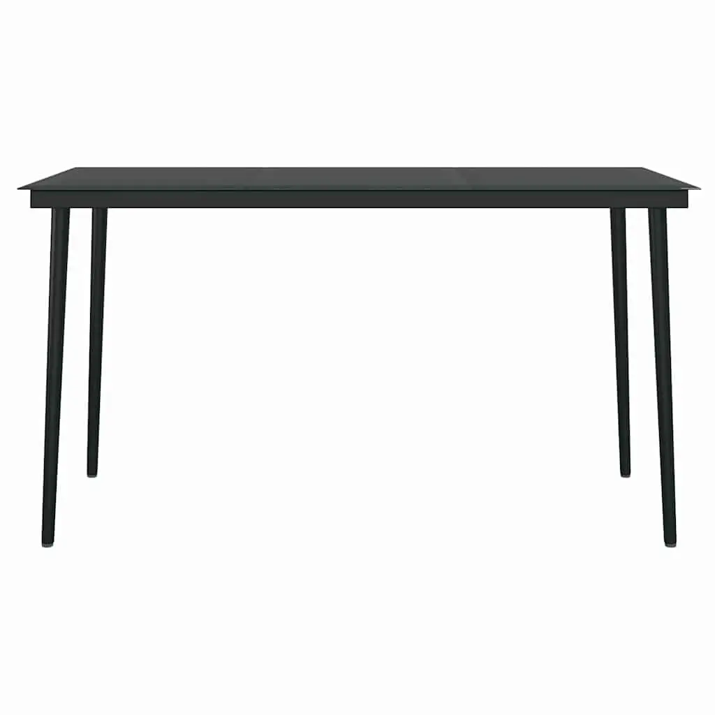 5 Piece Black Garden Dining Set Rattan Chairs Glass Table Steel Frame Outdoor