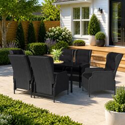 7 Piece Garden Dining Set Grey Outdoor Furniture Reclining Chairs Glass Table
