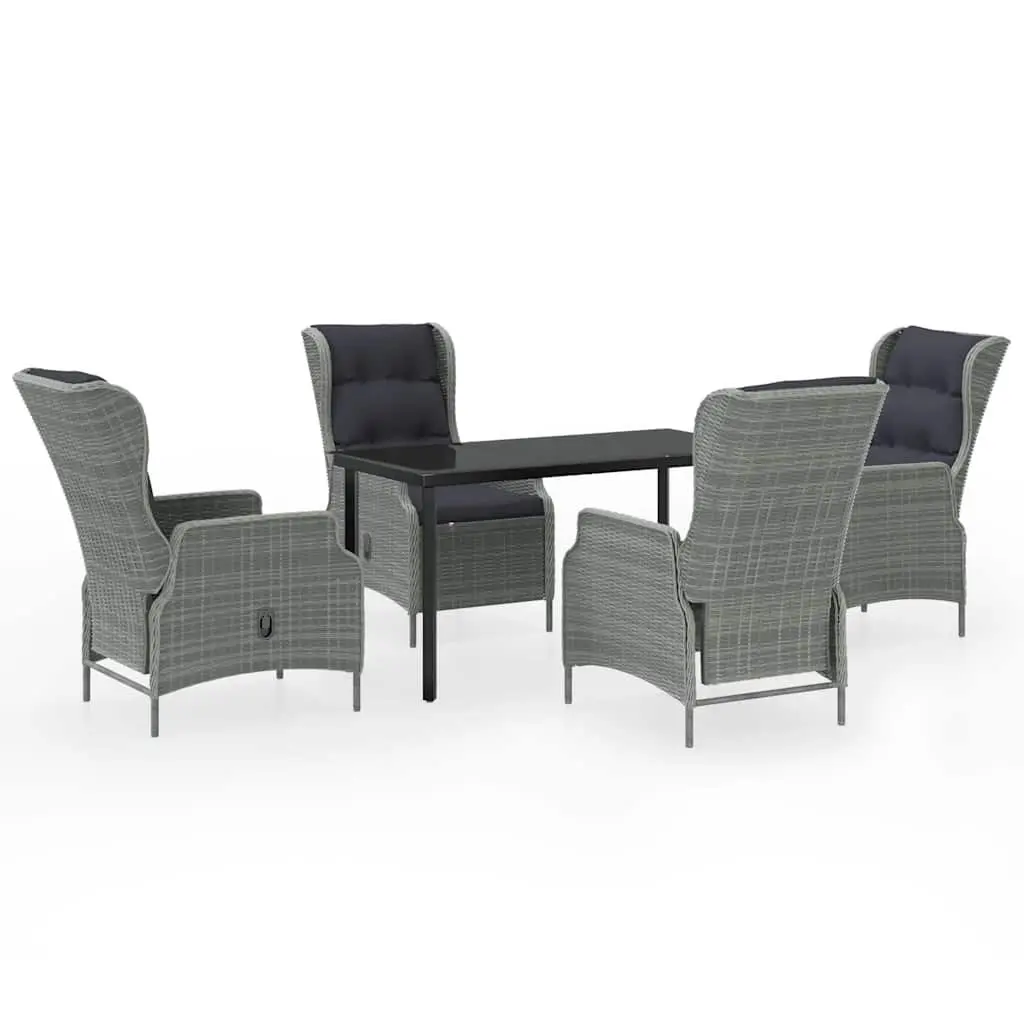 5 Piece Garden Dining Set Outdoor Reclining Chairs Glass Table Grey Patio