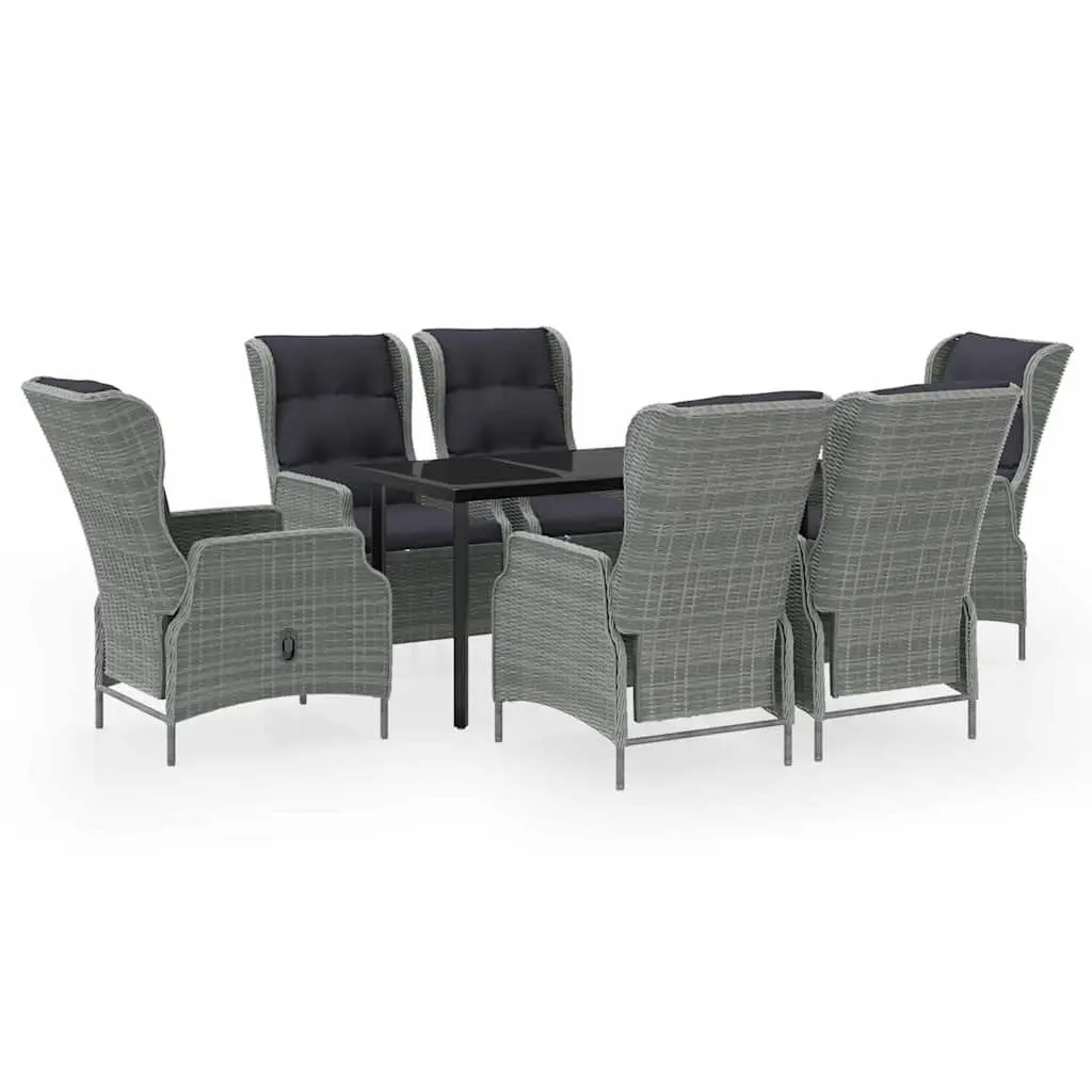 7 Piece Garden Dining Set Grey Outdoor Furniture Reclining Chairs Glass Table