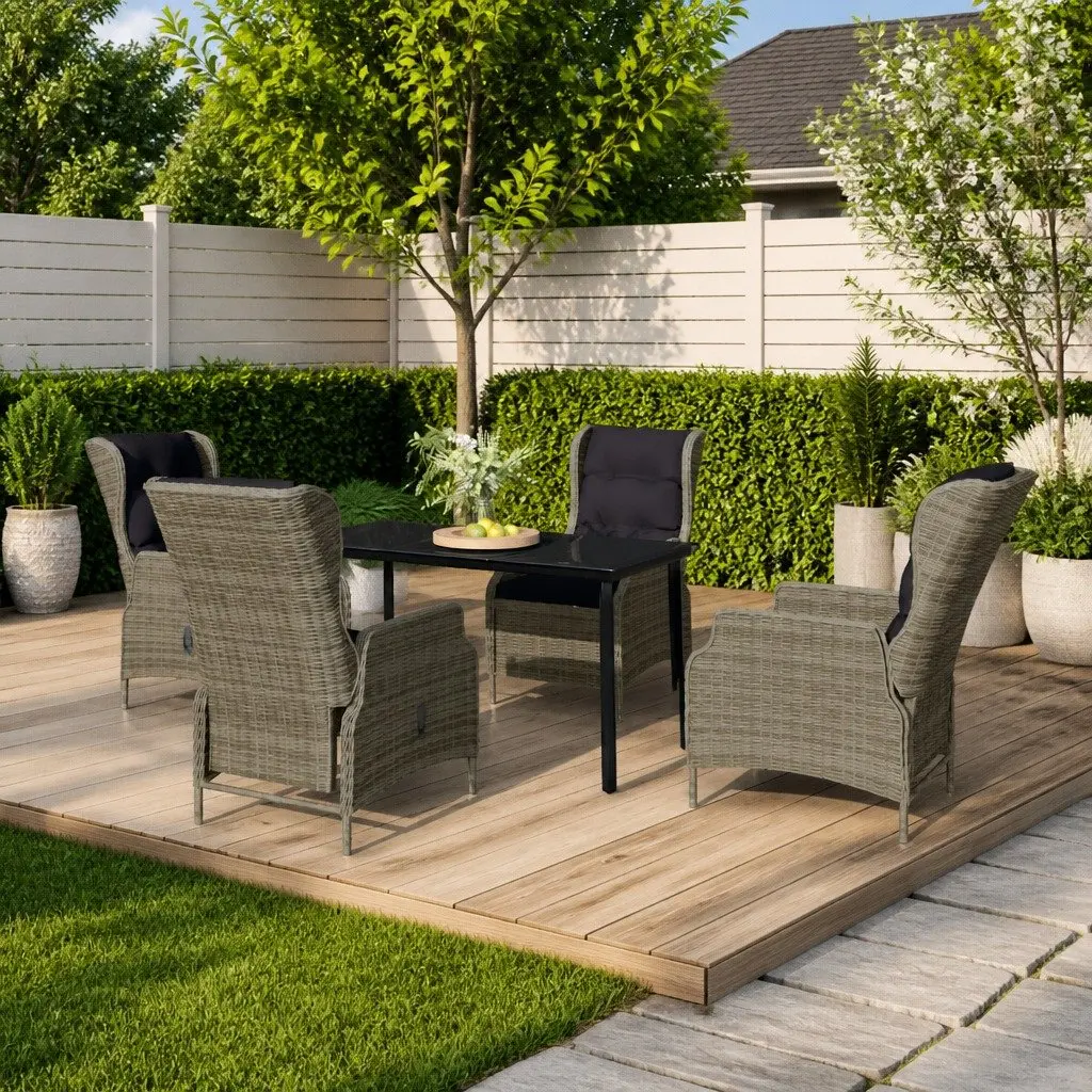 5 Piece Outdoor Garden Dining Set Reclining Chairs Glass Table Patio Furniture
