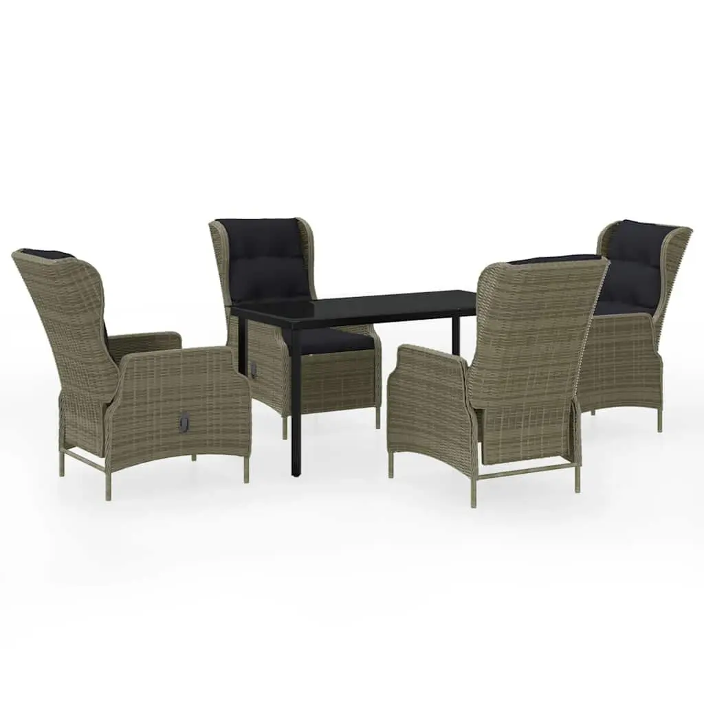 5 Piece Outdoor Garden Dining Set Reclining Chairs Glass Table Patio Furniture
