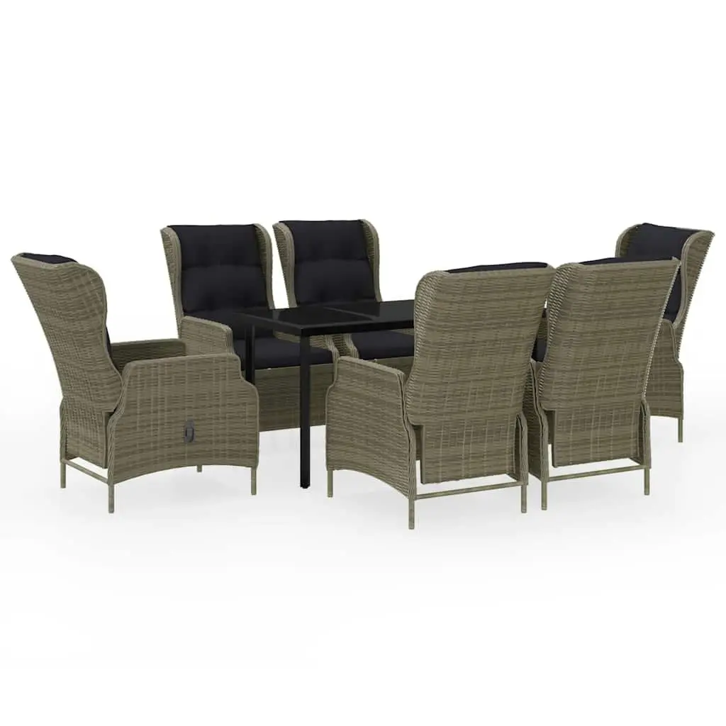 7 Piece Garden Dining Set Brown Reclining Chairs Glass Table