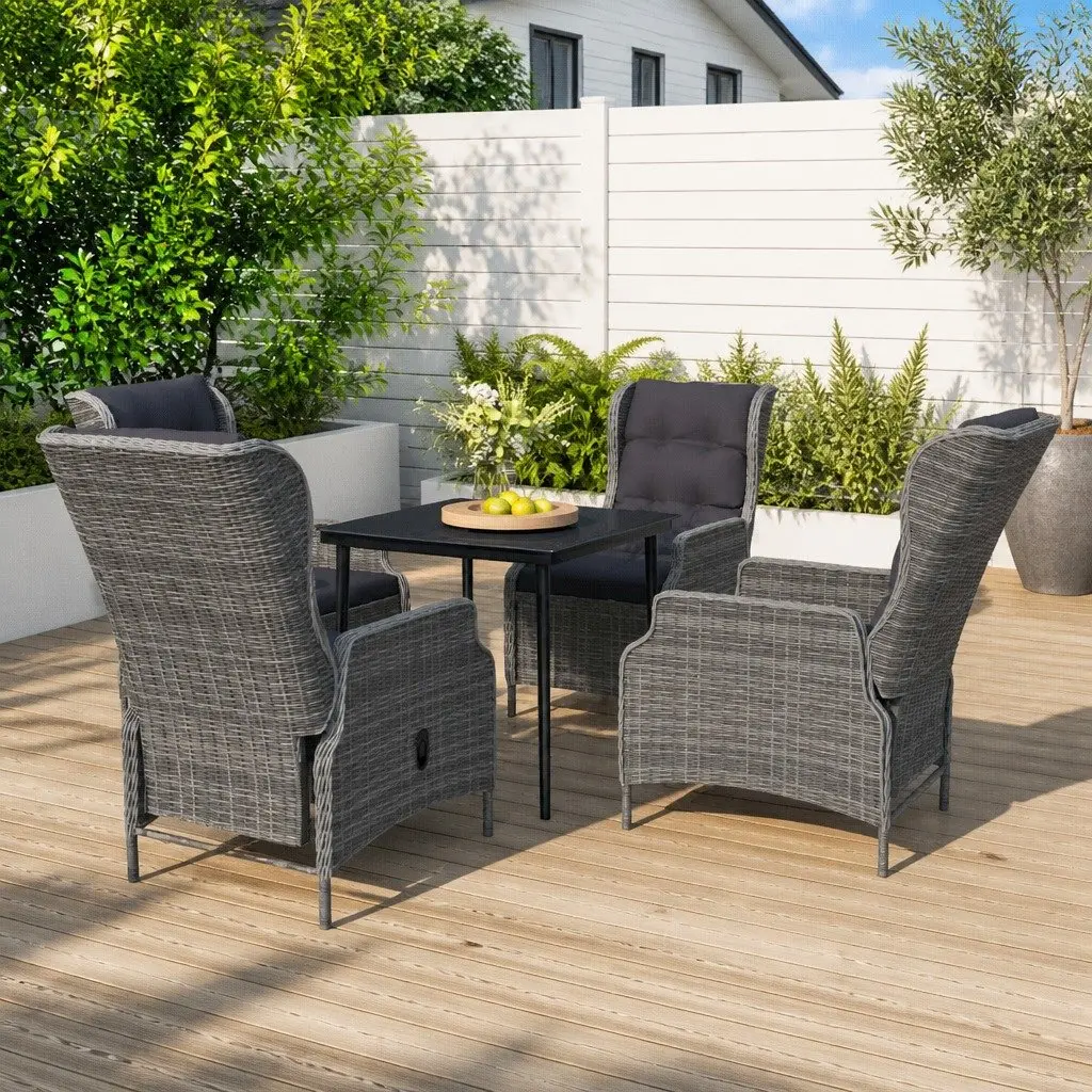 Garden Dining Set Grey 5 Piece Outdoor Furniture Reclining Chairs Glass Table