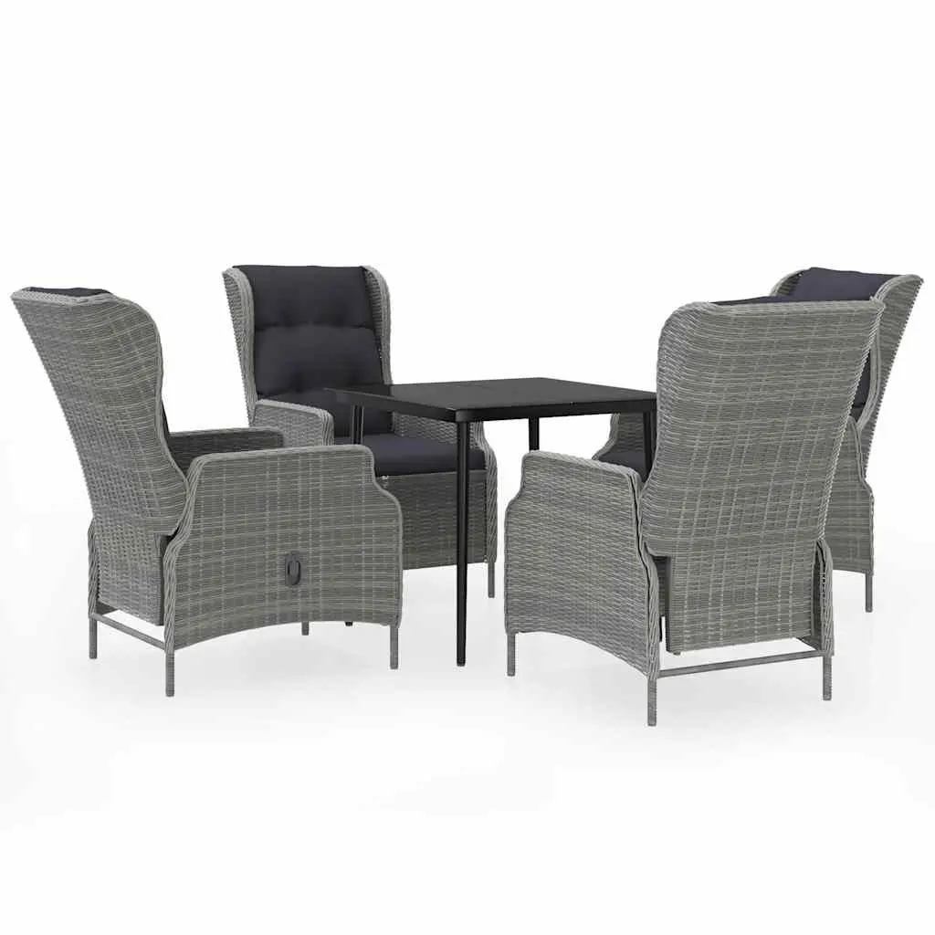 Garden Dining Set Grey 5 Piece Outdoor Furniture Reclining Chairs Glass Table