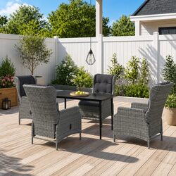 Garden Dining Set 5 Piece Outdoor Furniture Grey Reclining Chairs Glass Table
