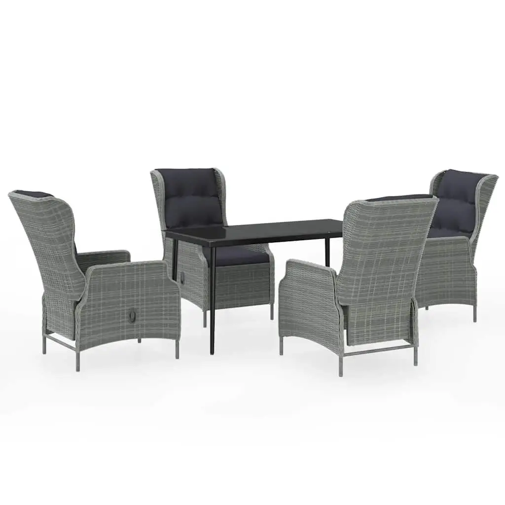 Garden Dining Set Grey 5 Piece Outdoor Furniture Reclining Chairs Glass Table
