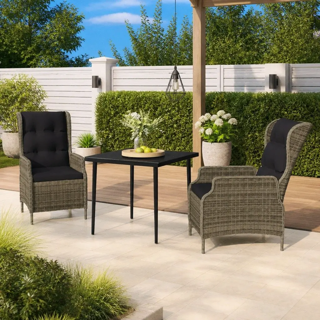 Garden Dining Set 3 Piece Outdoor Furniture Reclining Chairs Glass Table Brown