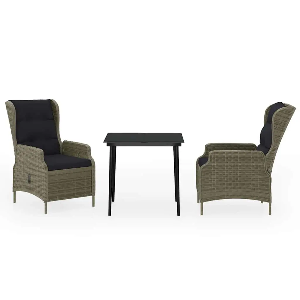 Garden Dining Set 3 Piece Outdoor Furniture Reclining Chairs Glass Table Brown