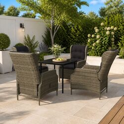 Garden Dining Set 5 Piece Outdoor Furniture Brown Reclining Chairs Glass Table