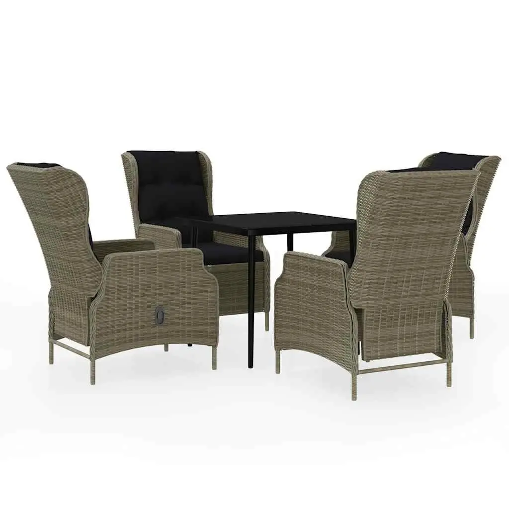Garden Dining Set 5 Piece Outdoor Furniture Brown Reclining Chairs Glass Table