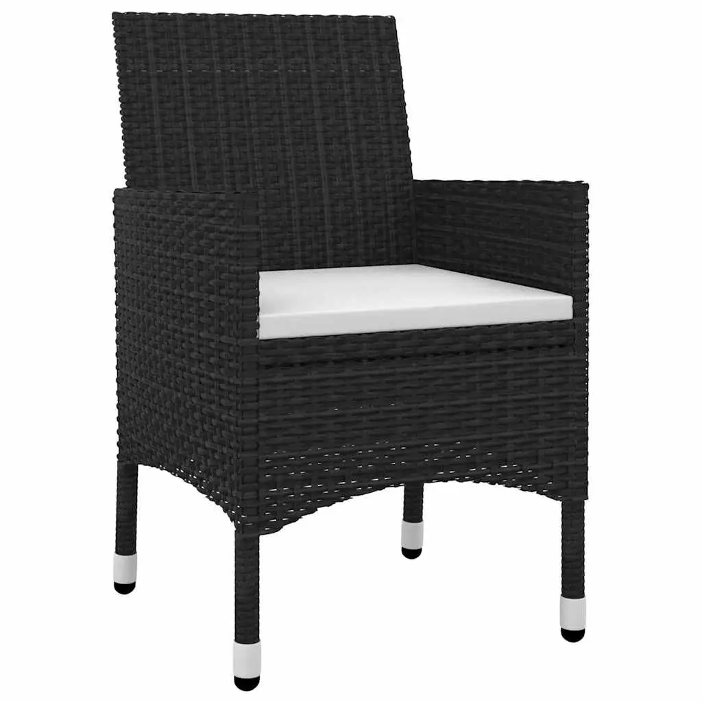 Outdoor Dining Set Black 3 Piece Garden Furniture PE Rattan Glass Table Chairs