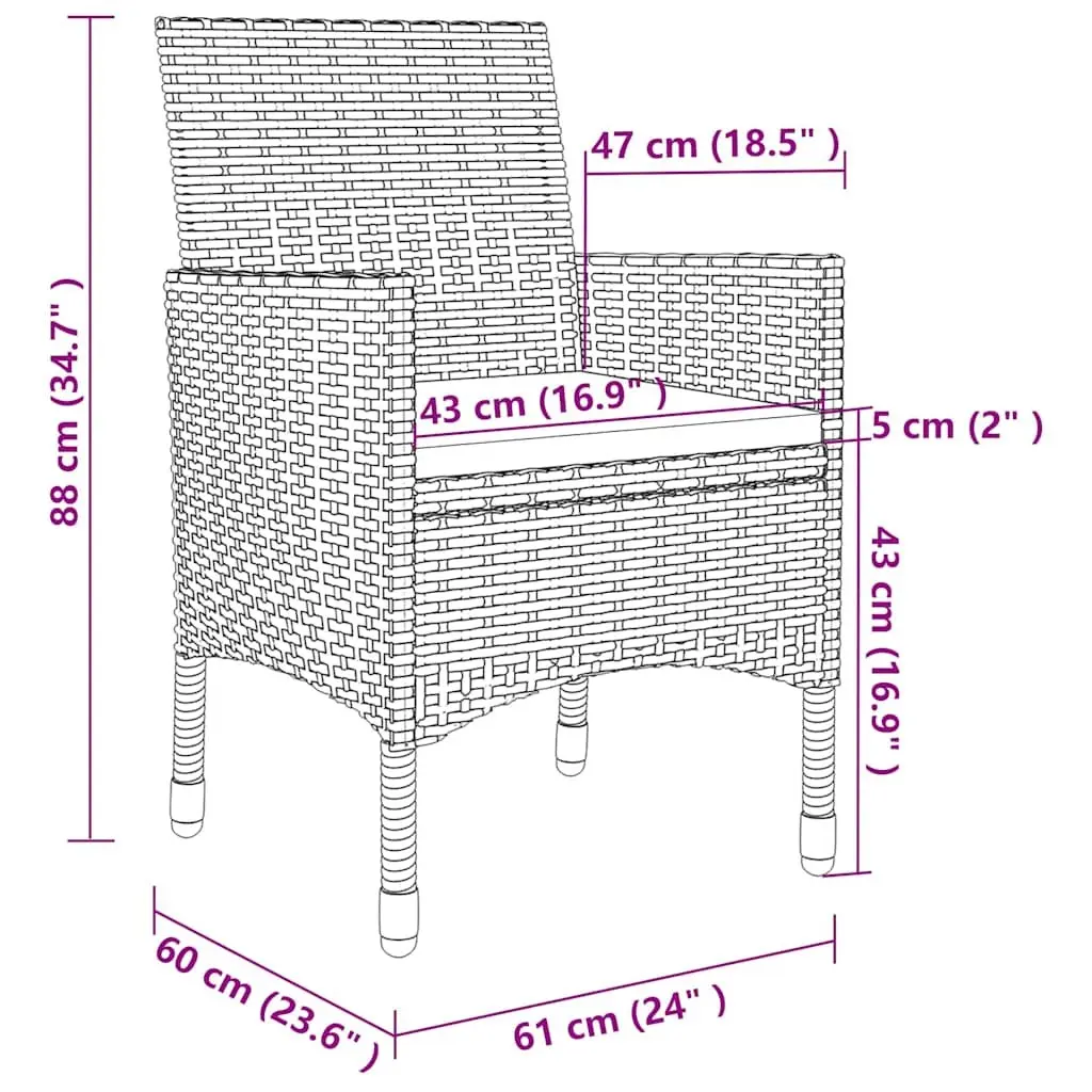 Outdoor Dining Set Black 3 Piece Garden Furniture PE Rattan Glass Table Chairs