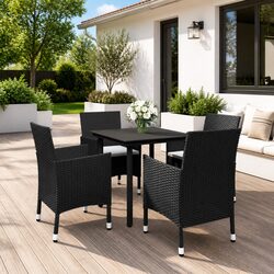 5 Piece Garden Dining Set Poly Rattan Glass Table Chairs Outdoor Furniture Brown