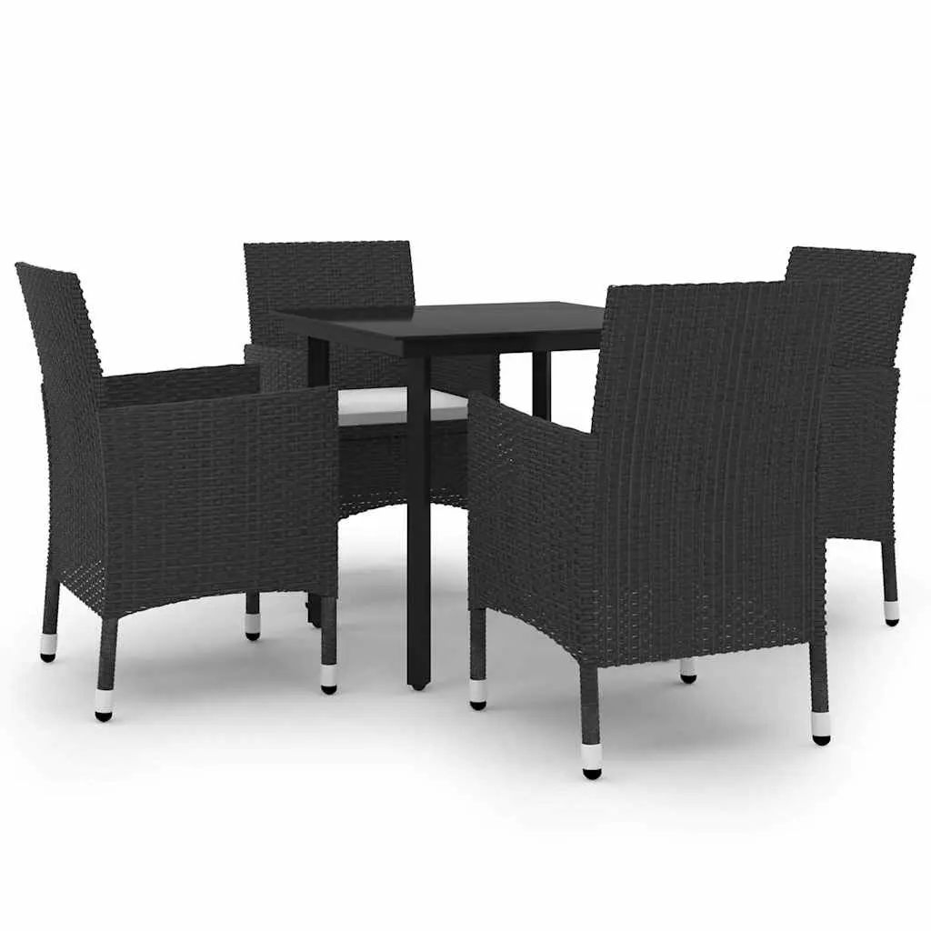 5 Piece Garden Dining Set Brown Outdoor Furniture Poly Rattan Glass Table Chairs