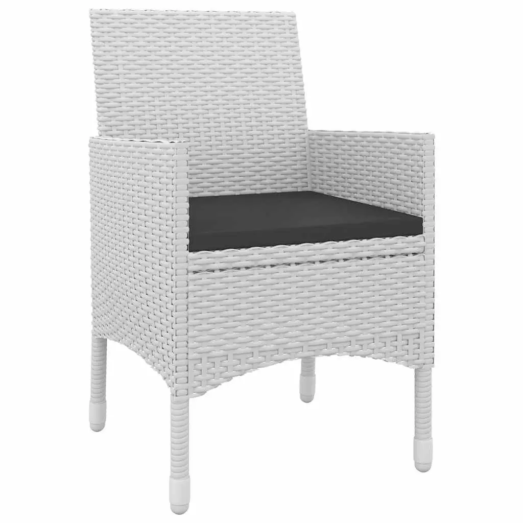5 Piece Outdoor Dining Set White Garden Table Chairs Powder-coated Steel Frame Weather-resistant PE Rattan Glass Top
