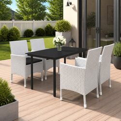 5 Piece Garden Dining Set Outdoor Patio Furniture with Glass Table and Rattan