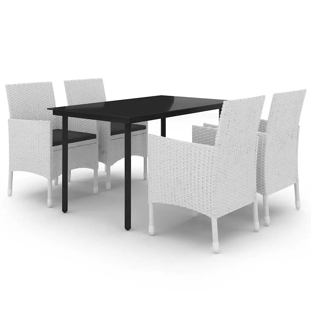 5 Piece Garden Dining Set White Outdoor Patio Furniture with Glass Table and Rattan Chairs