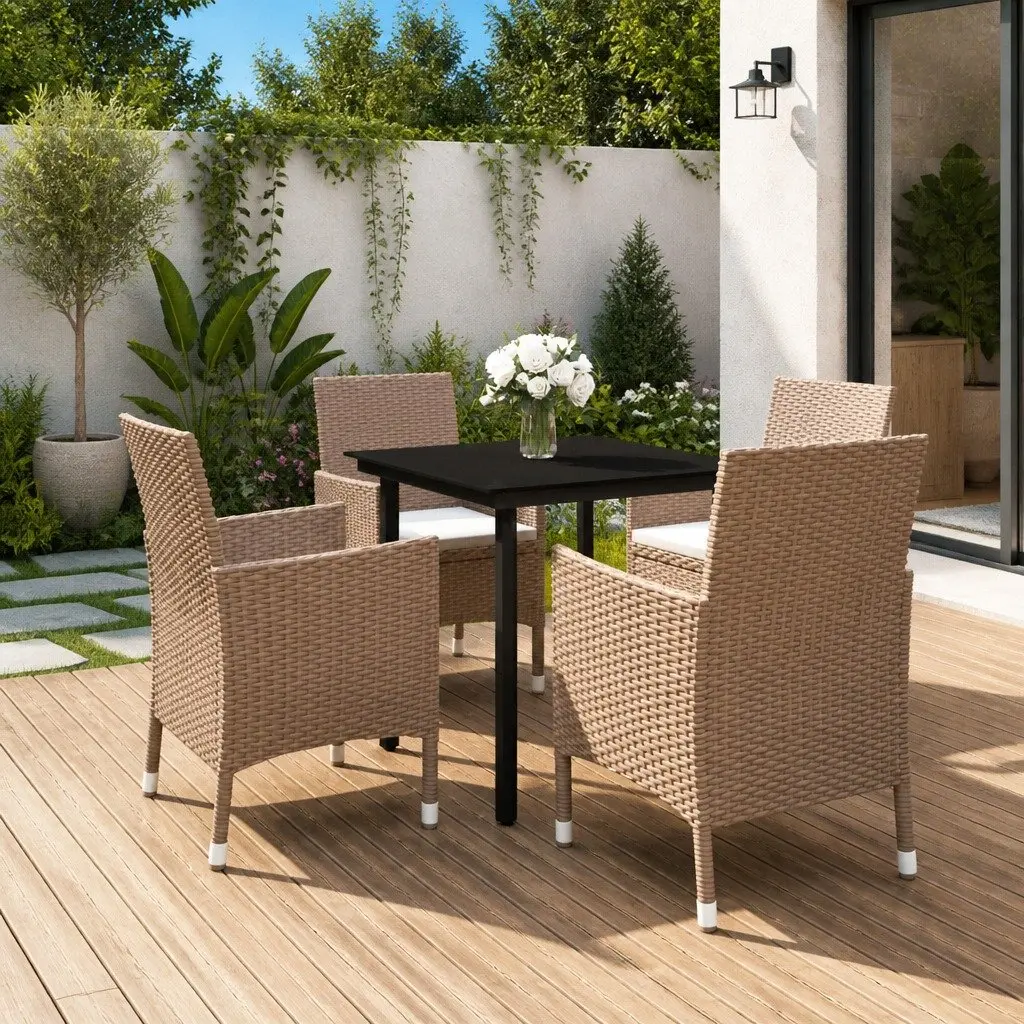 Garden Dining Set 5 Piece Outdoor Furniture Poly Rattan Chairs Table Cushions