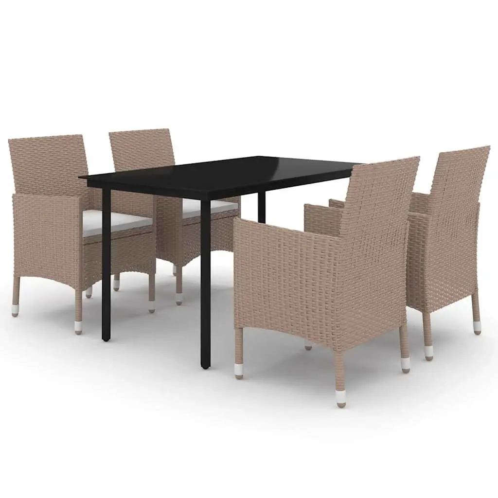 Garden Dining Set Beige 5 Piece Outdoor Furniture Poly Rattan Glass Table Chairs