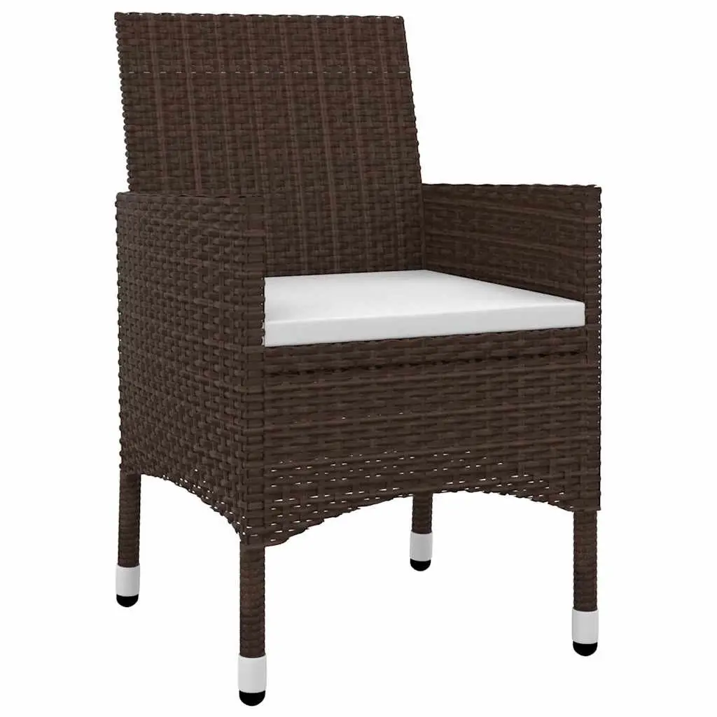 Garden Dining Set 3 Piece Outdoor Furniture Brown Poly Rattan Glass Table Chairs