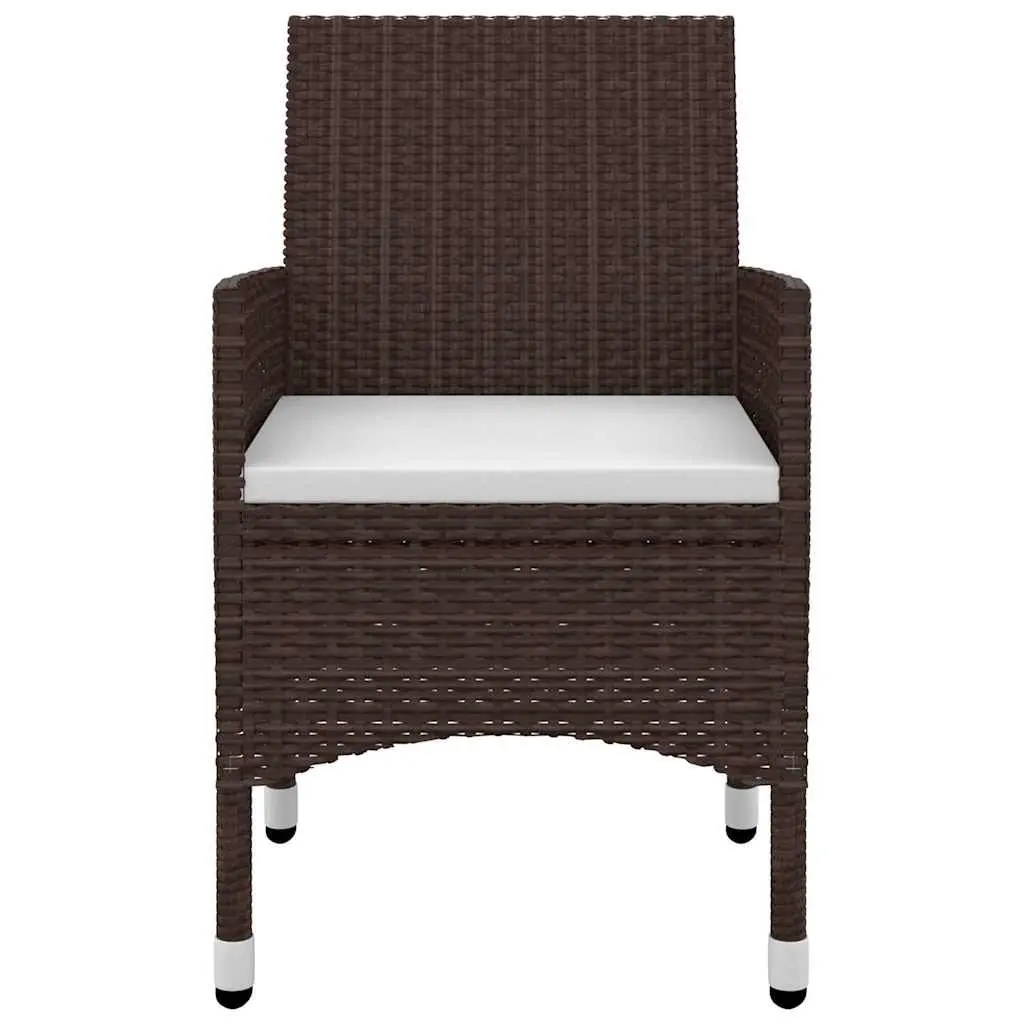 Garden Dining Set 3 Piece Outdoor Furniture Brown Poly Rattan Glass Table Chairs