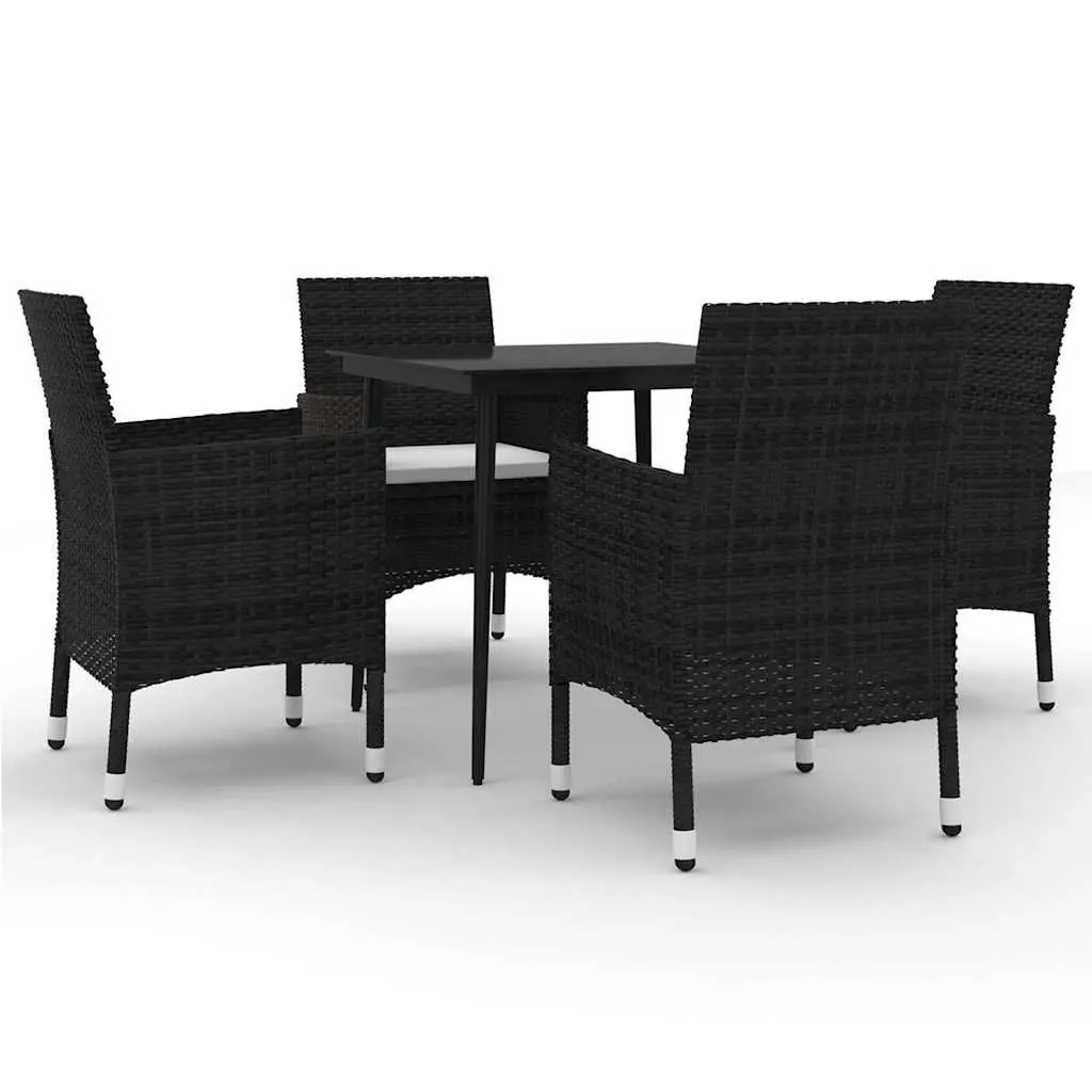 Outdoor Garden Dining Set Black 5 Piece Glass Table Rattan Chairs with Cushions