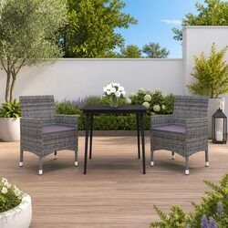 Garden Dining Set 3 Piece Outdoor Furniture PE Rattan Glass Table Cushioned