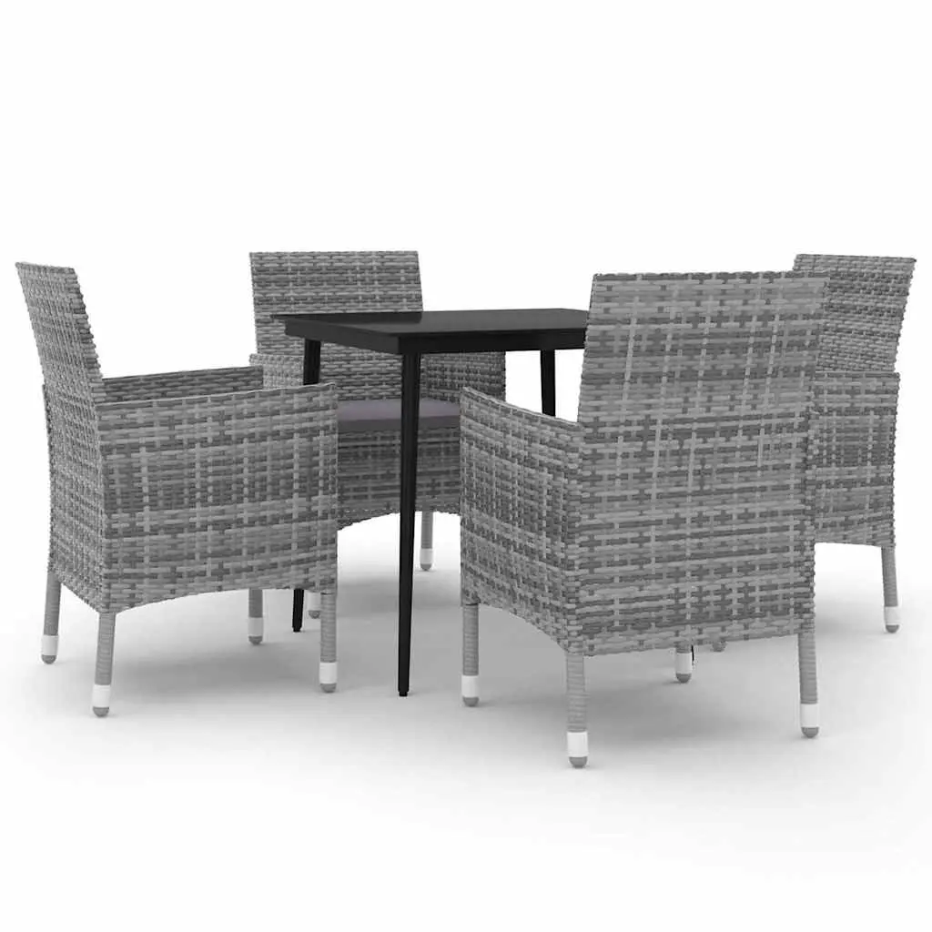 Garden Dining Set Grey 5 Piece Outdoor Furniture Poly Rattan Glass Table Chairs