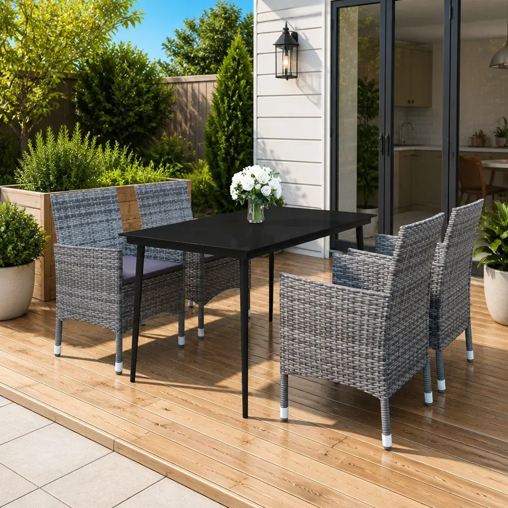 5 Piece Grey Dining Set for Outdoor Spaces