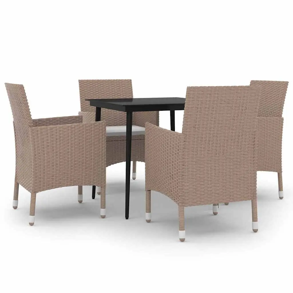 Garden Dining Set 5 Piece Outdoor Furniture Poly Rattan Chairs Glass Table Beige