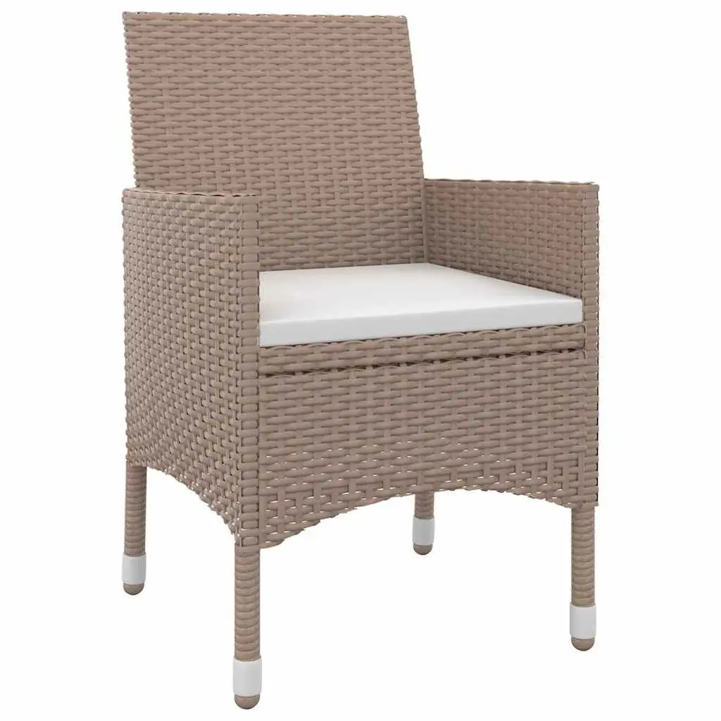 5 Piece Outdoor Dining Set Glass Table Poly Rattan Chairs with Cushions Beige