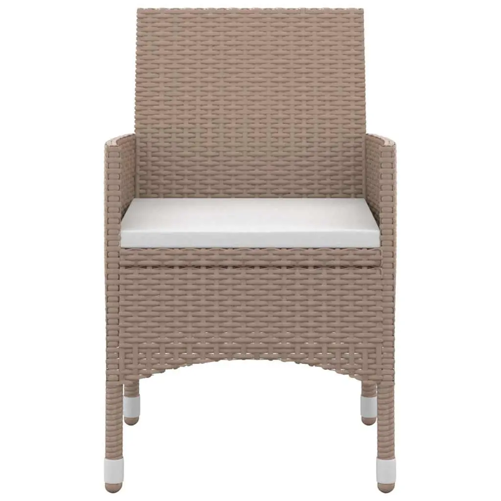 5 Piece Outdoor Dining Set Glass Table Poly Rattan Chairs with Cushions Beige