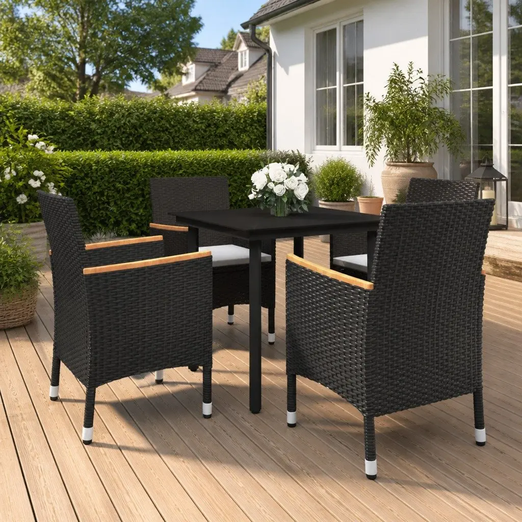 Garden Dining Set 5 Piece Outdoor Rattan Chair Table Glass Top Patio Furniture