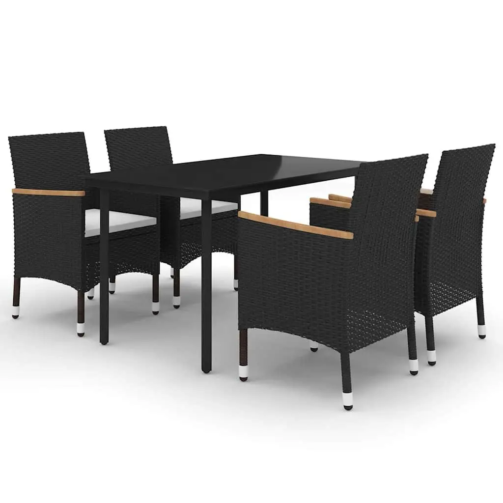 Outdoor Dining Set Black 5 Piece Glass Table Poly Rattan Chairs