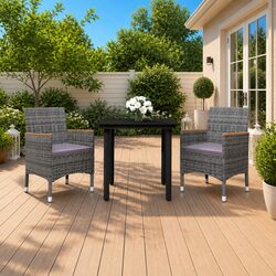 3-Piece Garden Dining Set: Grey Rattan Chairs & Glass Table