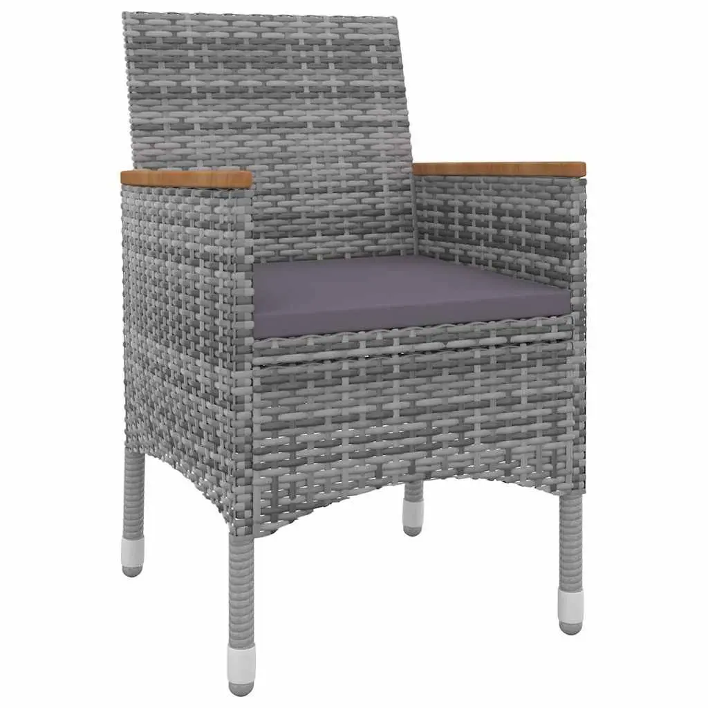 Garden Dining Set 3 Piece Outdoor Furniture Grey PE Rattan Chairs Glass Table