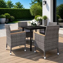 Garden Dining Set 5 Piece Outdoor Furniture Poly Rattan Chairs Glass Table Grey