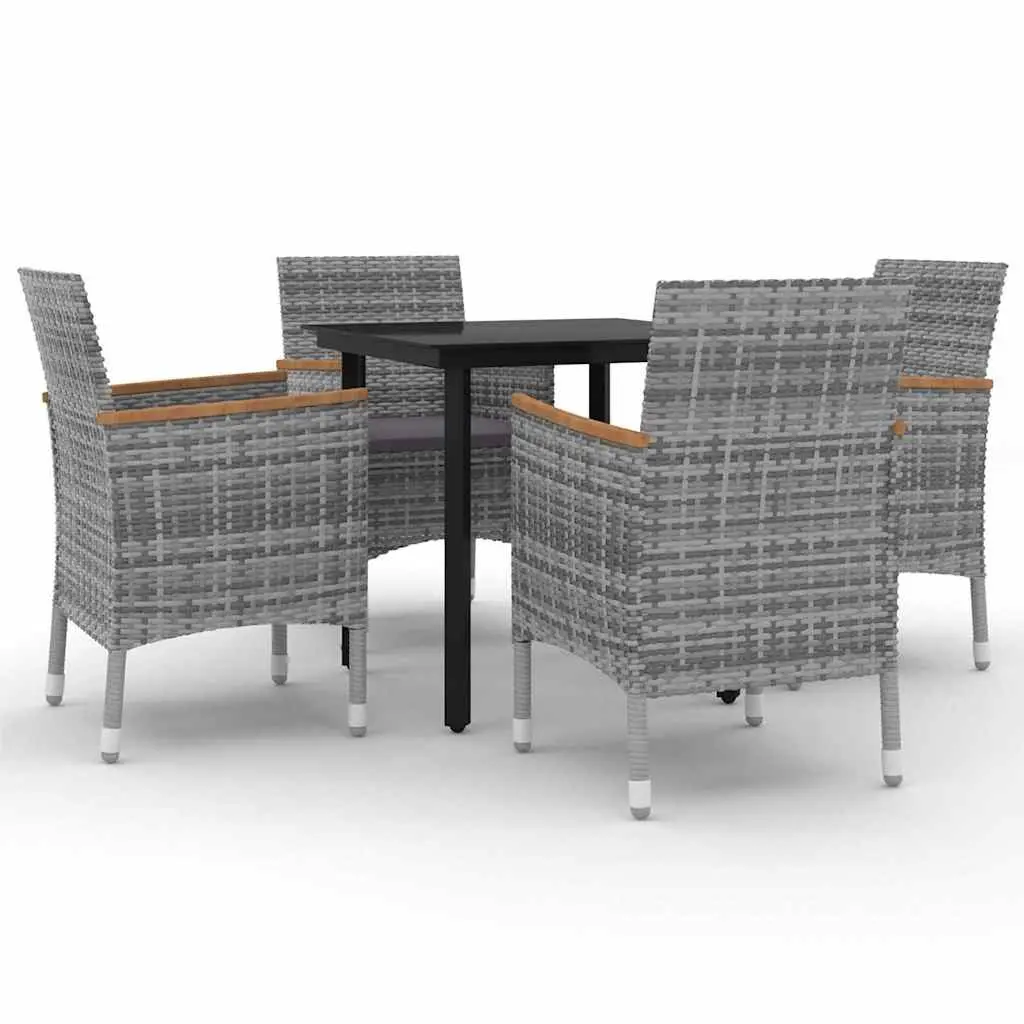 Garden Dining Set Grey 5 Piece Outdoor Furniture Poly Rattan Chairs Glass Table