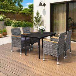 Garden Dining Set 5 Piece Outdoor Furniture Grey Poly Rattan Glass Table Chairs