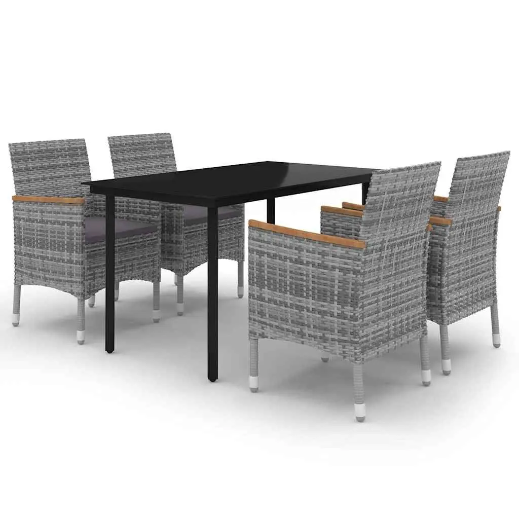 Garden Dining Set 5 Piece Outdoor Furniture Grey Poly Rattan Glass Table Chairs