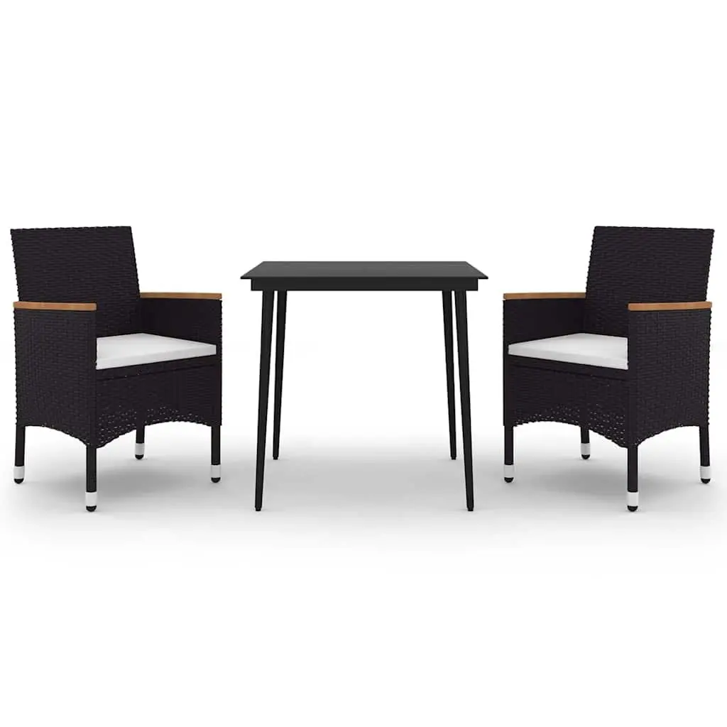 Outdoor Dining Set 3 Piece Garden Furniture Black Poly Rattan Chairs Table