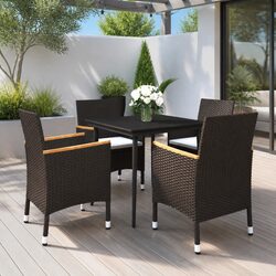 Garden Dining Set 5 Piece Outdoor Furniture Poly Rattan Glass Table Chairs Black