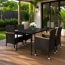 5 Piece Outdoor Dining Set Garden Furniture Poly Rattan Chairs Glass Table Brown