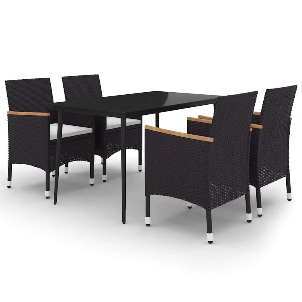 5 Piece Garden Dining Set Brown PE Rattan Chairs Glass Table Outdoor Furniture