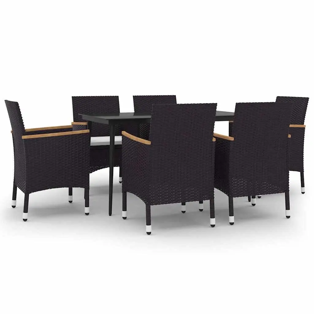 Garden Dining Set 7 Piece Outdoor Patio Furniture Poly Rattan Glass Table Chairs