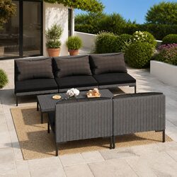 Garden Lounge Set 6 Piece Outdoor Furniture Poly Rattan Grey Cushions Sofa