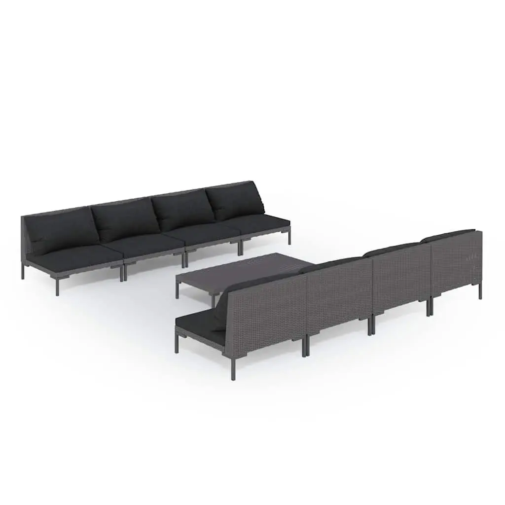 Garden Lounge Set 9 Piece Outdoor Patio Furniture with Cushions Grey Rattan