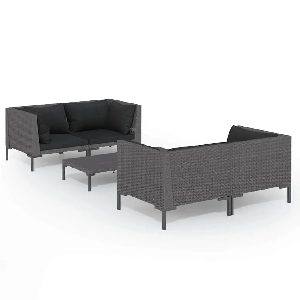 Garden Lounge Set 5 Piece Outdoor Furniture PE Rattan Grey Patio Sofa with